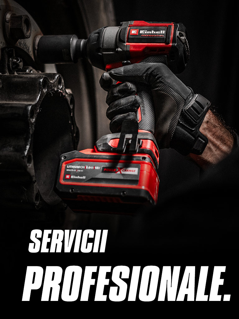 Close-up of a red cordless impact wrench being used on a wheel, with the text "Professional Services".