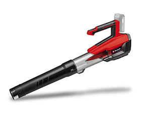 The Einhell cordless leaf blower on a white background, with a long blower tube; battery not included.